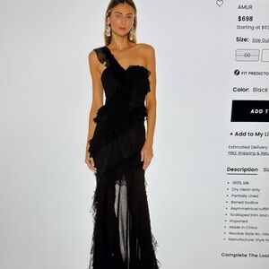AMUR Black One-Shoulder Cocktail Gown